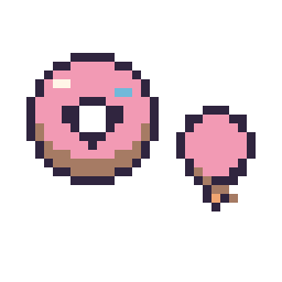 Pixel art Donut kawaii 16 × 16 et Glace simple 12 × 12, grille 32 × 32