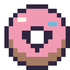 Pixel art Donut kawaii 16 × 16, grille 16 × 16