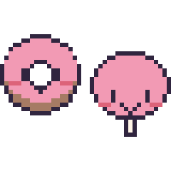Pixel art Donut kawaii et Sucette kawaii, grille 40 × 40