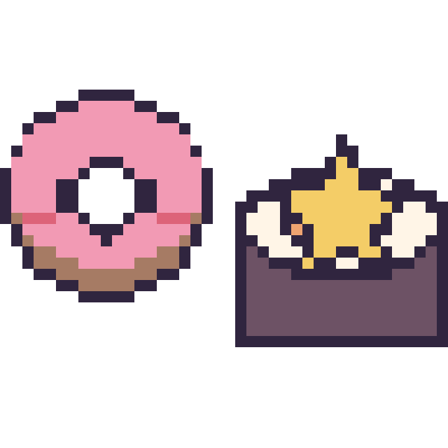 Modèle de pixel art Donut kawaii et Sushi avec une étoile sur une grille de 40 par 40 cases