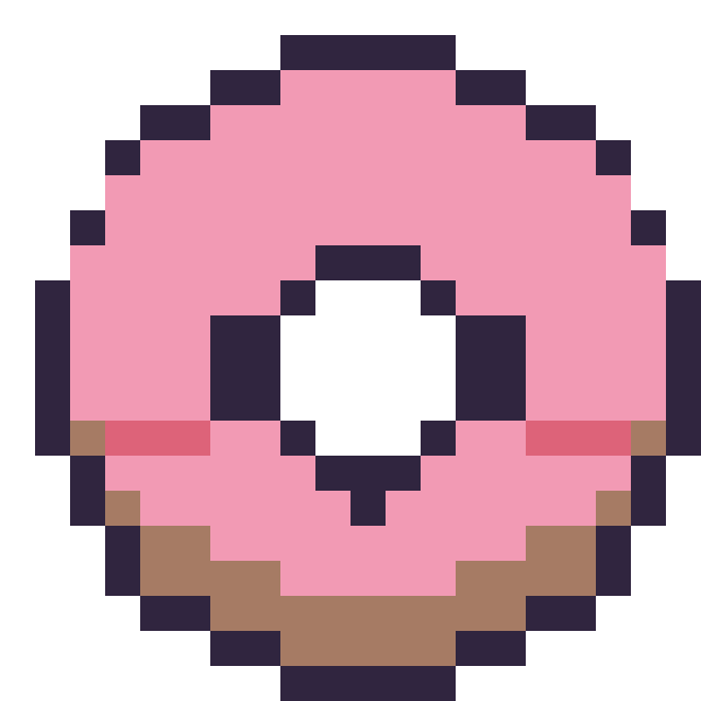 Modèle de pixel art Donut kawaii sur une grille de 20 par 20 cases