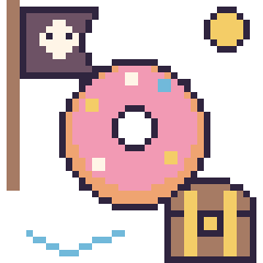 Pixel art Donut en aventure pirate, grille 40 × 40