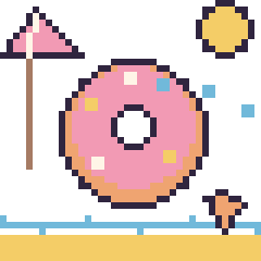 Pixel art Donut à la plage, grille 40 × 40
