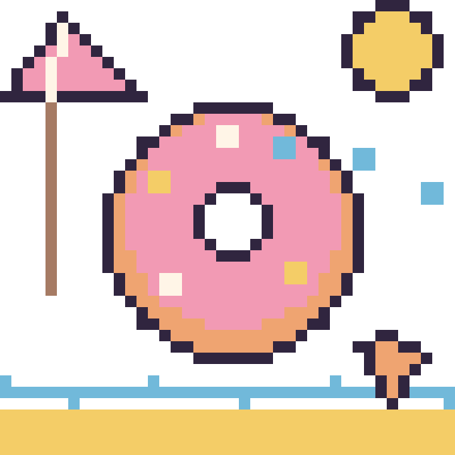 Modèle de pixel art Donut à la plage sur une grille de 40 par 40 cases
