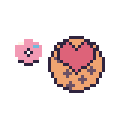 Pixel art Donut simple 10 × 10 et Cookie avec un cœur, grille 40 × 40