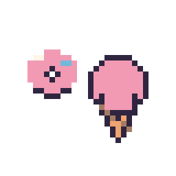 Pixel art Donut simple 10 × 10 et Glace kawaii 16 × 16, grille 32 × 32