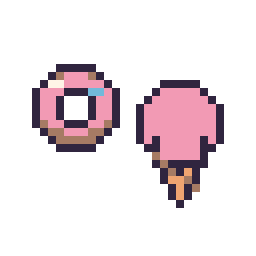 Pixel art Donut simple 12 × 12 et Glace kawaii 16 × 16, grille 32 × 32
