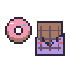 Pixel art Donut simple 16 × 16 et Chocolat kawaii, grille 40 × 40