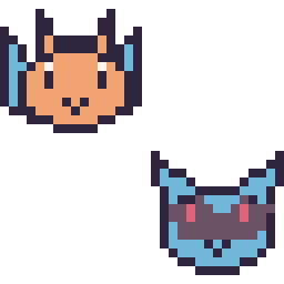 Pixel art Dracaufeu mini et Lucario mini, grille 32 × 32