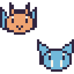 Pixel art Dracaufeu mini et Nosferapti mini, grille 32 × 32