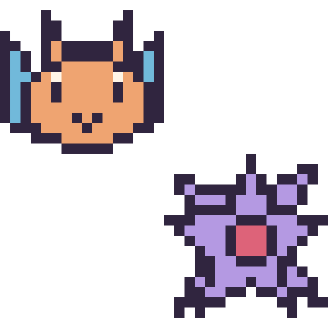 Modèle de pixel art Dracaufeu mini et Staross mini sur une grille de 32 par 32 cases
