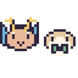 Pixel art Dracolosse mini et Brindibou mini, grille 32 × 32