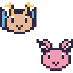 Pixel art Dracolosse mini et Écrémeuh mini, grille 32 × 32
