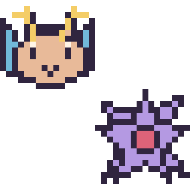 Modèle de pixel art Dracolosse mini et Staross mini sur une grille de 32 par 32 cases