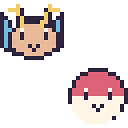 Pixel art Dracolosse mini et Voltorbe mini, grille 32 × 32
