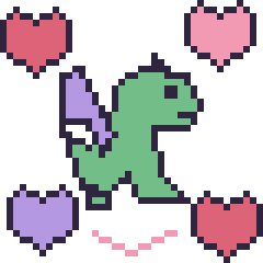Pixel art Dragon avec des cœurs, grille 40 × 40
