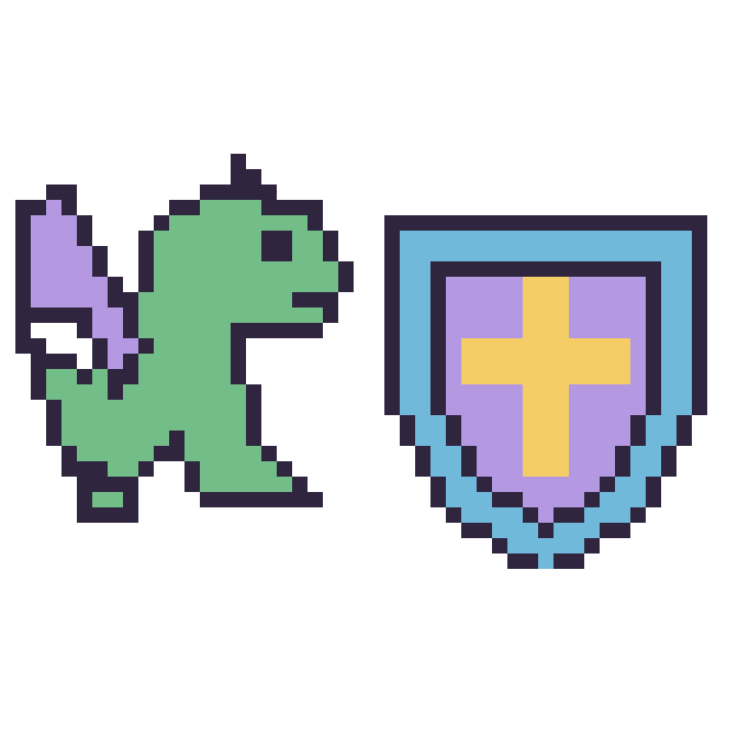 Modèle de pixel art Dragon et Bouclier sur une grille de 48 par 48 cases