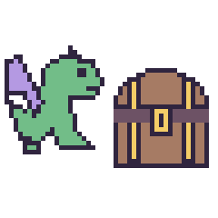 Pixel art Dragon et Coffre de pirate, grille 48 × 48