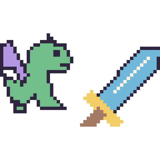 Modèle de pixel art Dragon et Épée sur une grille de 48 par 48 cases