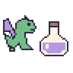 Pixel art Dragon et Potion, grille 48 × 48