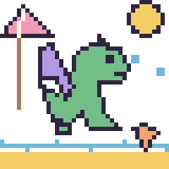 Pixel art Dragon à la plage, grille 40 × 40