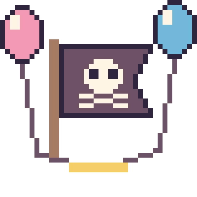 Modèle de pixel art Drapeau pirate avec des ballons sur une grille de 40 par 40 cases