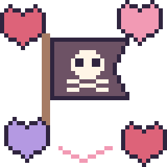 Pixel art Drapeau pirate avec des cœurs, grille 40 × 40