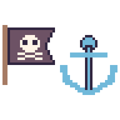 Pixel art Drapeau pirate et Ancre, grille 48 × 48