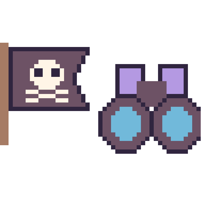 Modèle de pixel art Drapeau pirate et Jumelles sur une grille de 48 par 48 cases