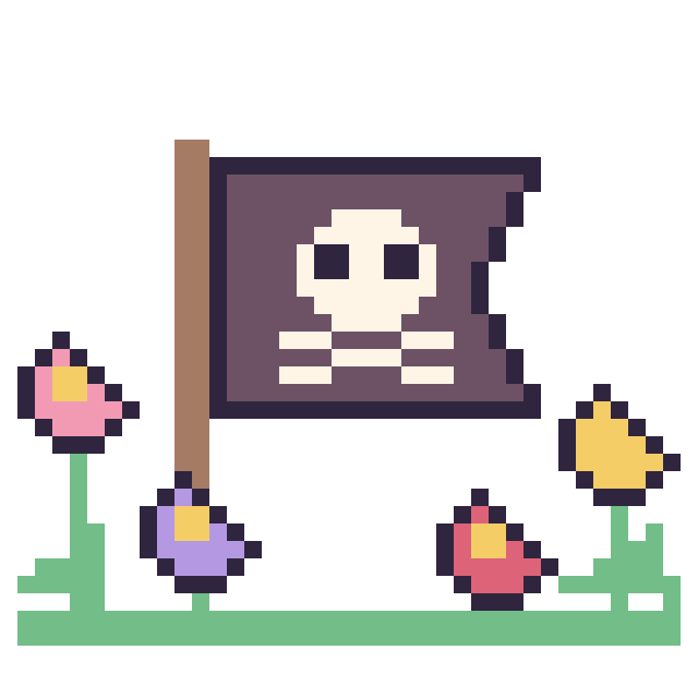 Modèle de pixel art Drapeau pirate dans le jardin sur une grille de 40 par 40 cases