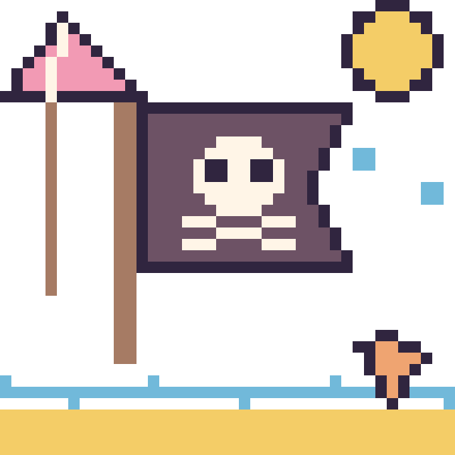 Modèle de pixel art Drapeau pirate à la plage sur une grille de 40 par 40 cases