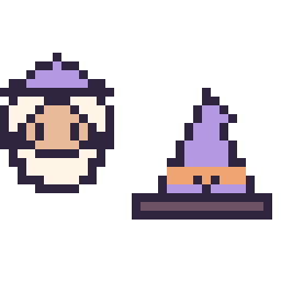 Pixel art Dumbledore mini et Chapeau de sorcière kawaii 16 × 16, grille 32 × 32