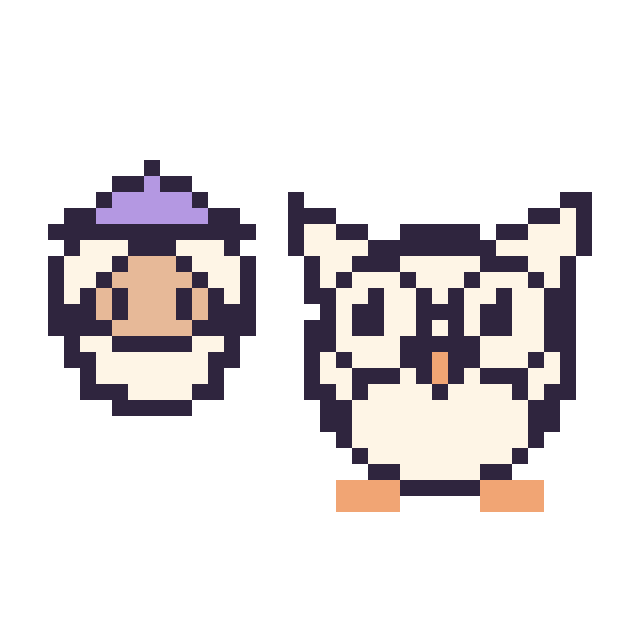 Modèle de pixel art Dumbledore mini et Chouette sur une grille de 40 par 40 cases