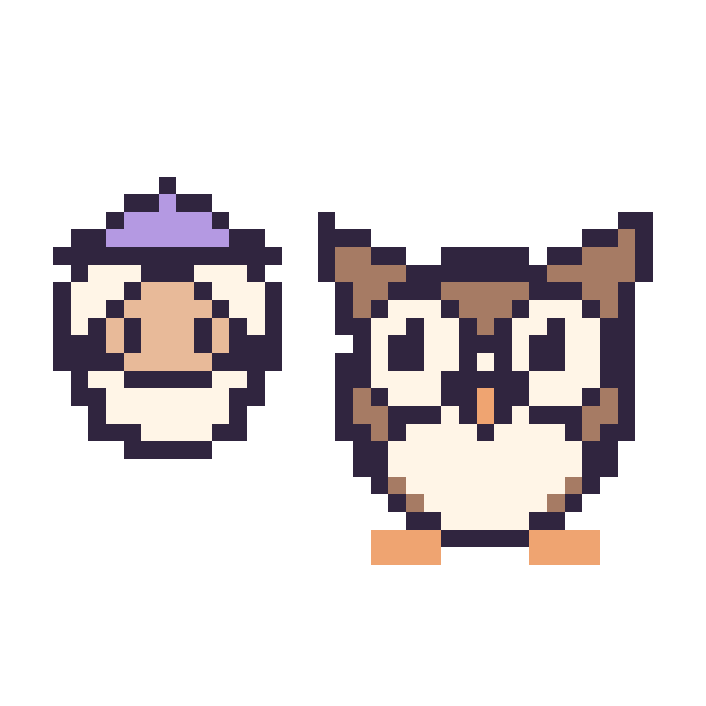Modèle de pixel art Dumbledore mini et Hibou sur une grille de 40 par 40 cases