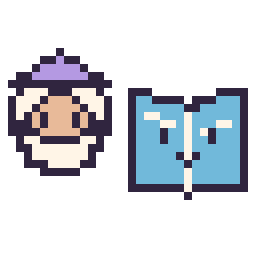 Pixel art Dumbledore mini et Livre kawaii 16 × 16, grille 32 × 32