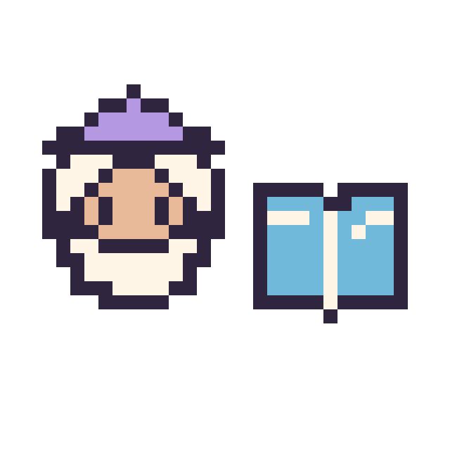 Modèle de pixel art Dumbledore mini et Livre simple 12 × 12 sur une grille de 32 par 32 cases