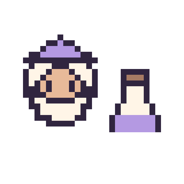 Modèle de pixel art Dumbledore mini et Potion simple 12 × 12 sur une grille de 32 par 32 cases