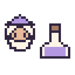 Pixel art Dumbledore mini et Potion simple 16 × 16, grille 32 × 32