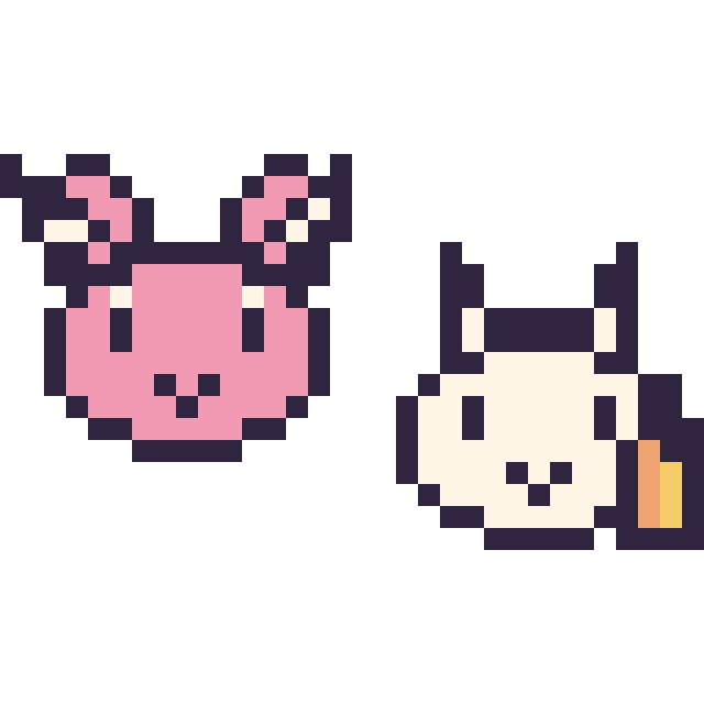 Modèle de pixel art Écrémeuh mini et Ponyta mini sur une grille de 32 par 32 cases