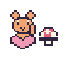Pixel art Écureuil avec un cœur et Champignon simple 12 × 12, grille 40 × 40