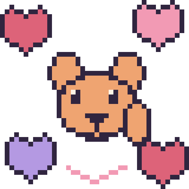 Modèle de pixel art Écureuil avec des cœurs sur une grille de 40 par 40 cases
