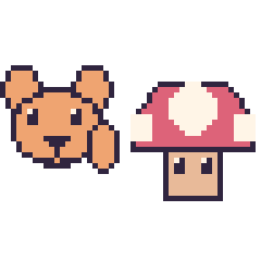 Pixel art Écureuil et Champignon Mario, grille 48 × 48
