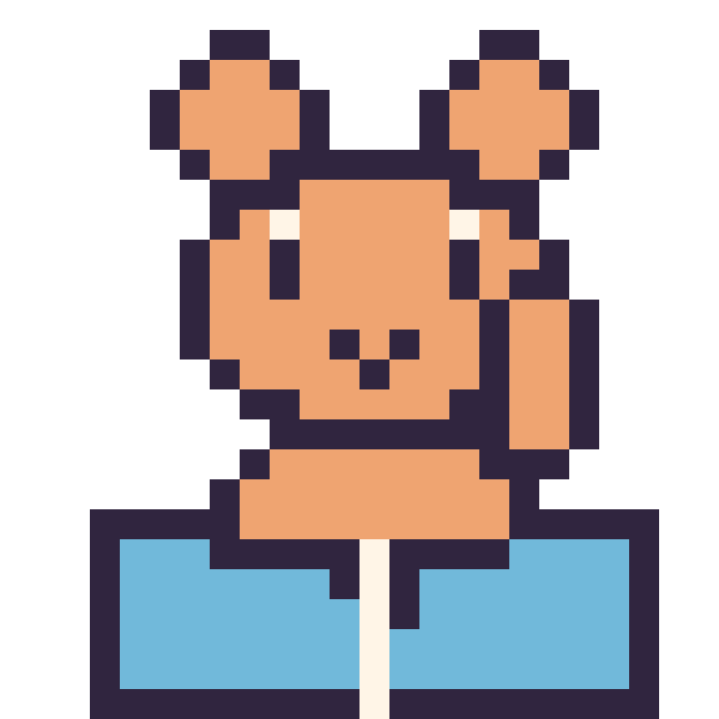 Modèle de pixel art Écureuil avec un livre sur une grille de 24 par 24 cases
