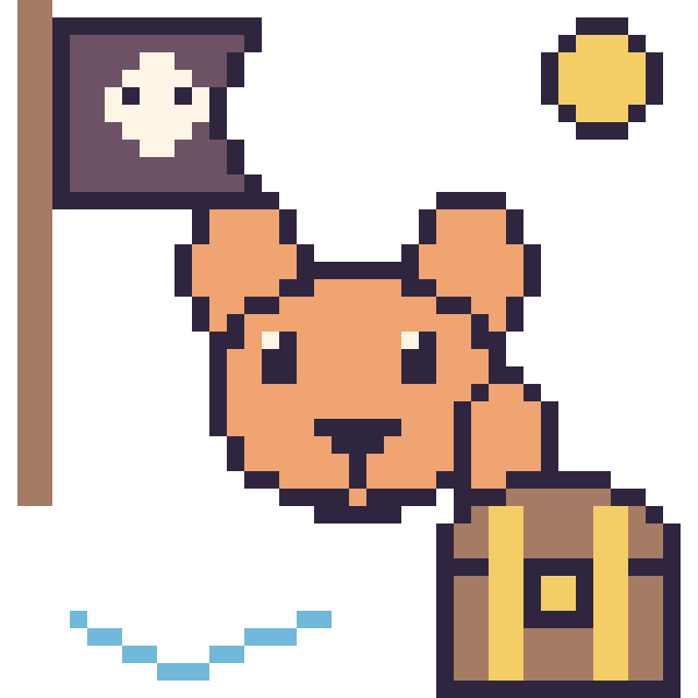 Modèle de pixel art Écureuil en aventure pirate sur une grille de 40 par 40 cases