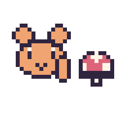 Pixel art Écureuil en portrait et Champignon simple 10 × 10, grille 32 × 32