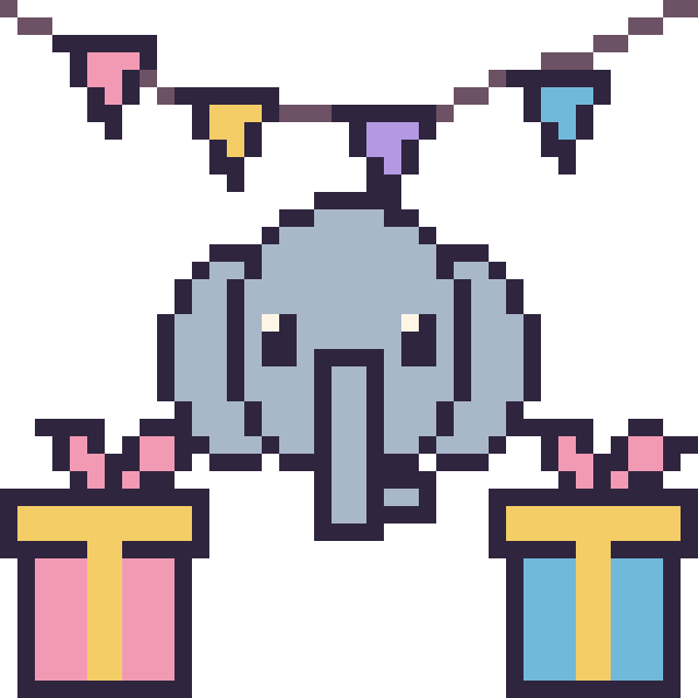 Modèle de pixel art Éléphant pour un anniversaire sur une grille de 40 par 40 cases