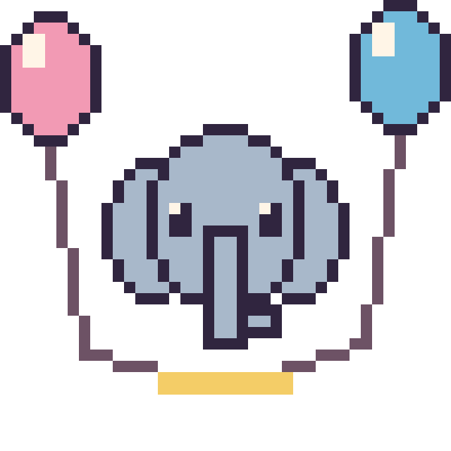 Modèle de pixel art Éléphant avec des ballons sur une grille de 40 par 40 cases