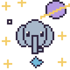 Pixel art Éléphant dans l’espace, grille 40 × 40