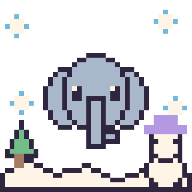 Modèle de pixel art Éléphant en hiver sur une grille de 40 par 40 cases