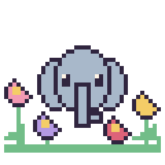 Pixel art Éléphant dans le jardin, grille 40 × 40